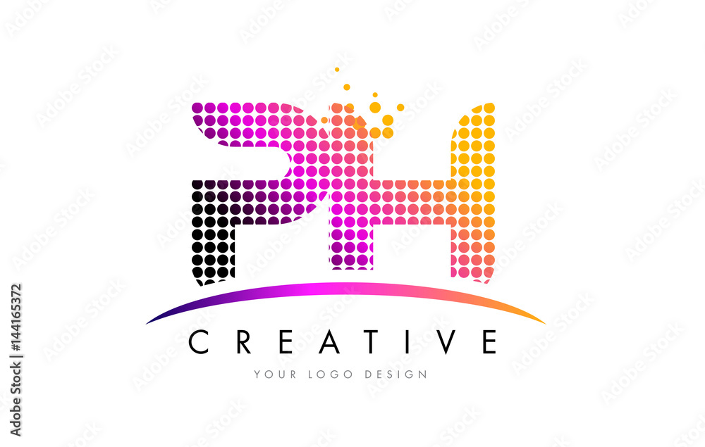 PH P H Letter Logo Design with Magenta Dots and Swoosh