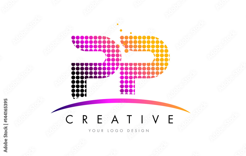 PP P Letter Logo Design with Magenta Dots and Swoosh