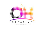 OH O H Letter Logo Design with Magenta Dots and Swoosh