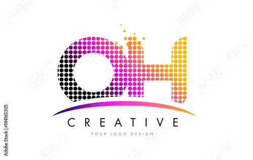 OH O H Letter Logo Design with Magenta Dots and Swoosh