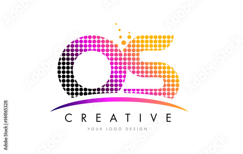 OS O S Letter Logo Design with Magenta Dots and Swoosh