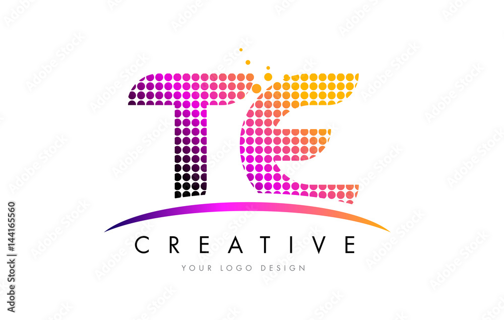 TE T E Letter Logo Design with Magenta Dots and Swoosh TE T E Letter Logo Design with Magenta Dots and Swoosh
