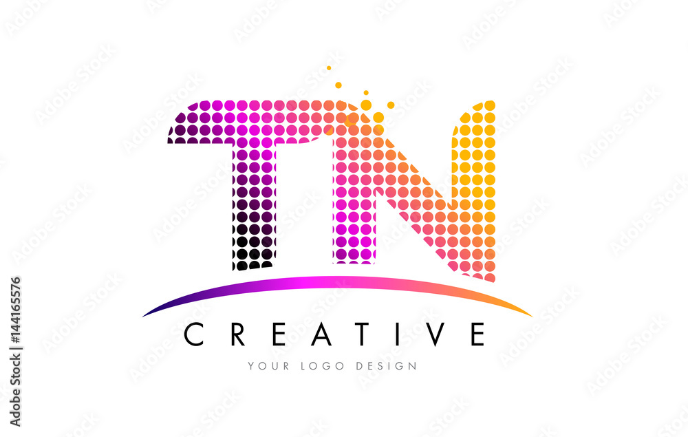 TN T N Letter Logo Design with Magenta Dots and Swoosh