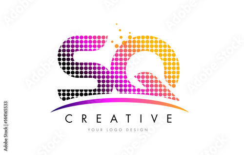 SQ S Q Letter Logo Design with Magenta Dots and Swoosh