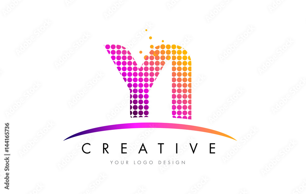 YI Y I Letter Logo Design with Magenta Dots and Swoosh