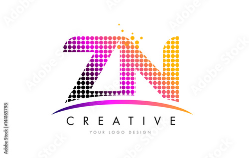 ZN Z N Letter Logo Design with Magenta Dots and Swoosh