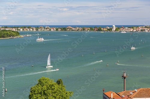 View of Lido Venice from San Giorgio Maggiore. Venice, Veneto, Italy.