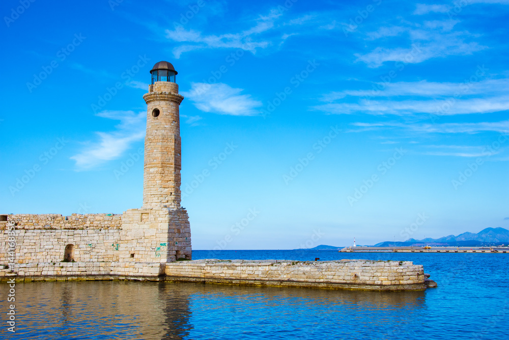 The Egyptian lighthouse at the old harbor of Rethimno, Crete, Greece.  