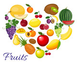 Heart fruits. Eco food menu background. Fresh organic food, healthy eating