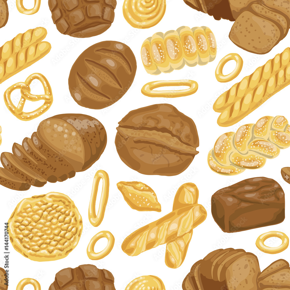 Vector seamless pattern with various bakery products
