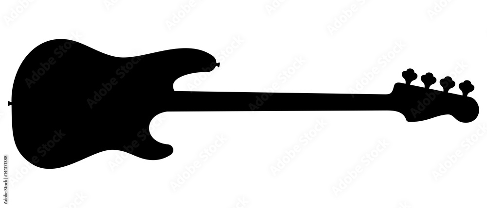 Silhouette of electric bass guitar isolated on white background. Stock