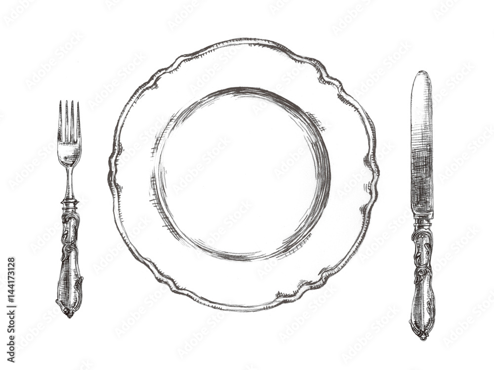皿とナイフとフォークイラスト Stock Illustration Adobe Stock