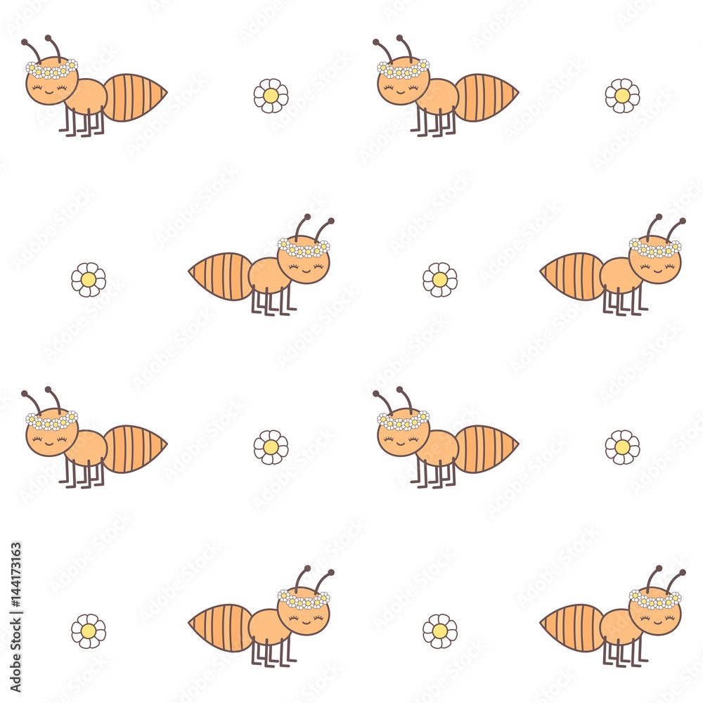 Fototapeta premium cute cartoon ant seamless vector pattern background illustration