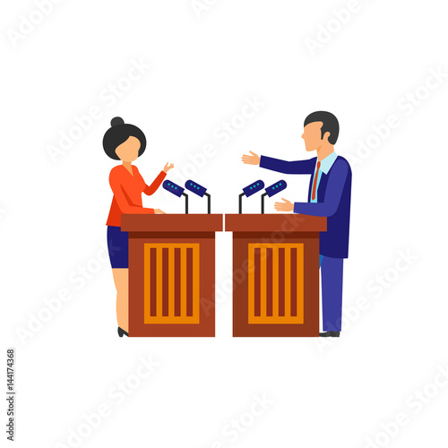 Male and female candidates holding debates