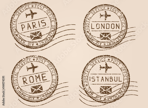 City postmarks. Old faded retro styled impress