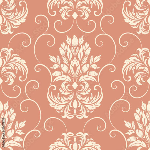 Vector damask seamless pattern element. Classical luxury old fashioned damask ornament, royal victorian seamless texture for wallpapers, textile, wrapping. Exquisite floral baroque template.