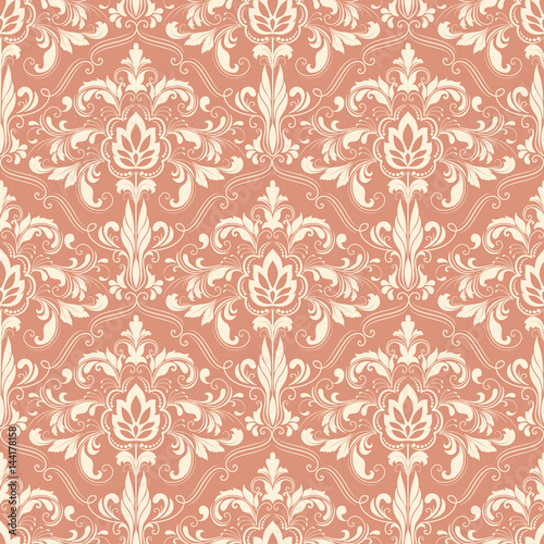 Vector damask seamless pattern background. Classical luxury old fashioned damask ornament  royal victorian seamless texture for wallpapers  textile  wrapping. Exquisite floral baroque template.