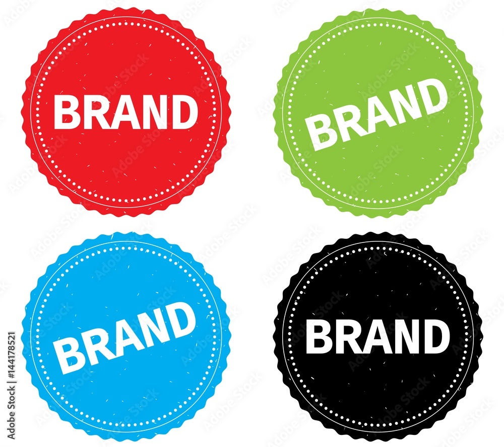 BRAND text, on round wavy border stamp badge. BRAND text, on round wavy border stamp badge.
