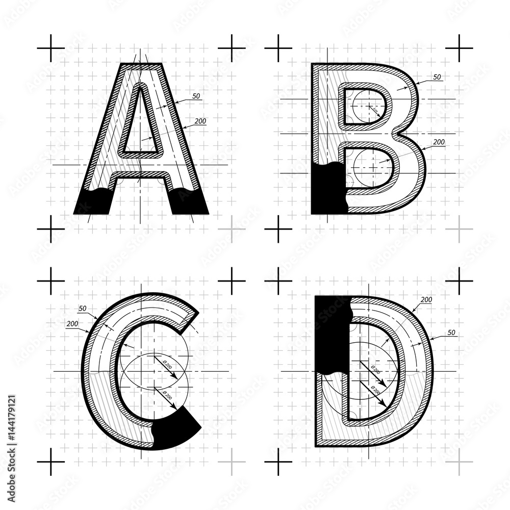 Blueprint architecture font. Capital sans serif... - Stock Illustration  [92615815] - PIXTA