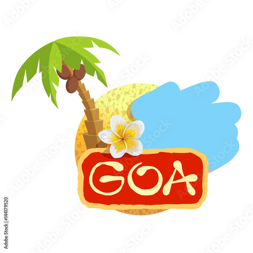 Tropical concept with plumeria flower. Vector illustration icon for Goa traveling.