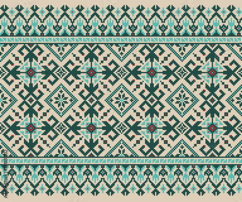 Vector illustration of Ukrainian folk seamless pattern ornament. Ethnic ornament. Border element. Traditional Ukrainian, Belarusian folk art knitted embroidery pattern - Vyshyvanka