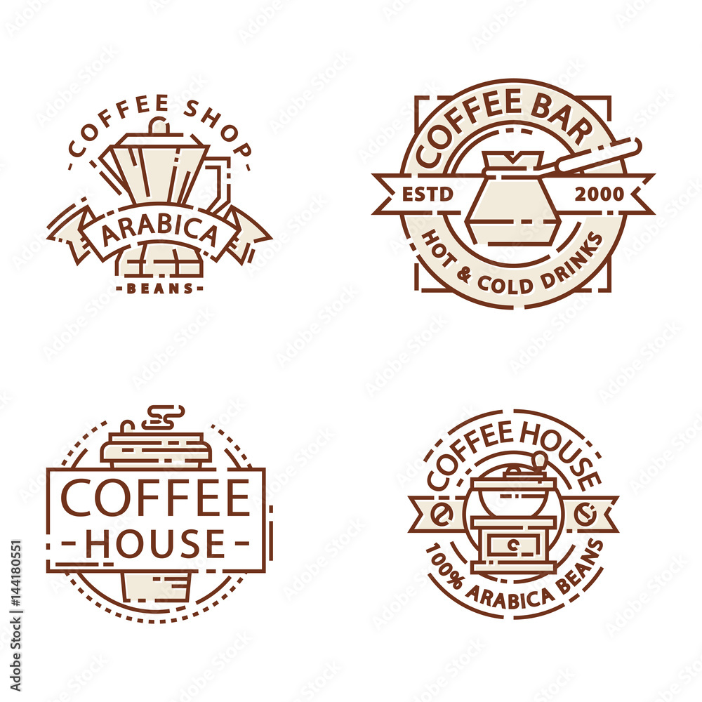 Coffee badge food thin line lettering for restaurant, cafe menu coffee house and shop sticker vector.