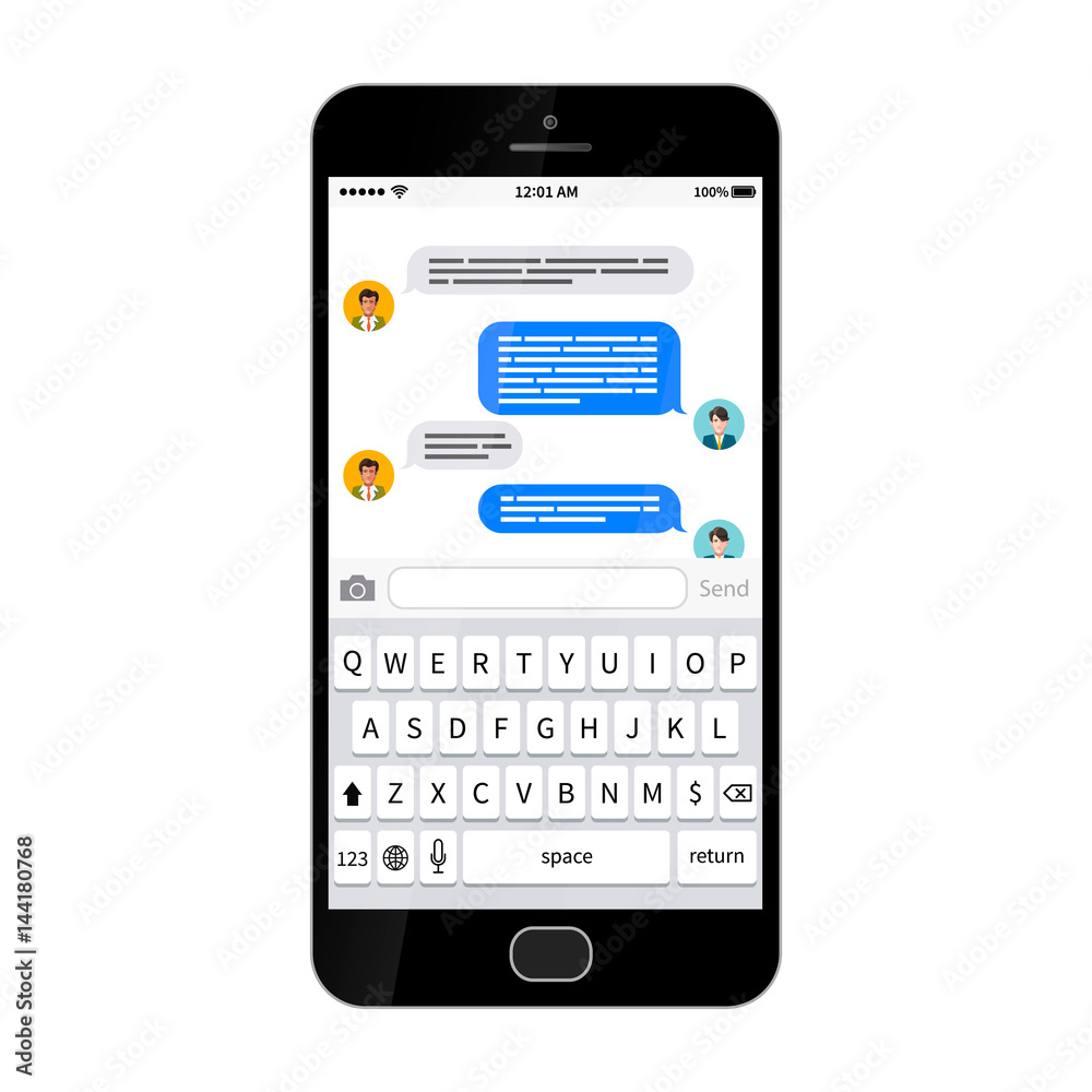 Black glossy smartphone with sms texting dialog Black glossy smartphone with sms texting dialog