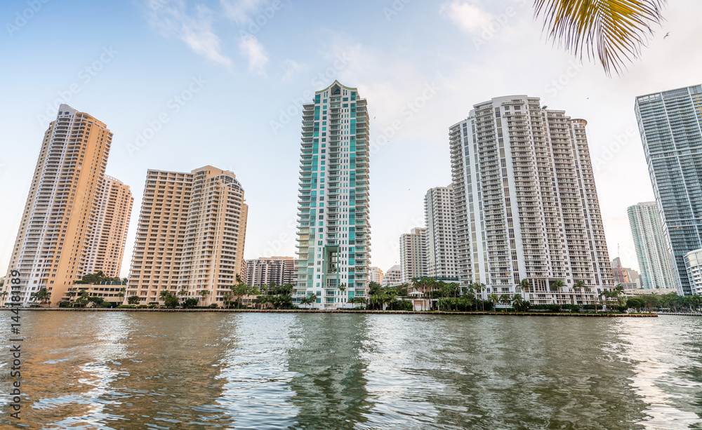 Buildings of Brickell Key in Miami, Florida - USA