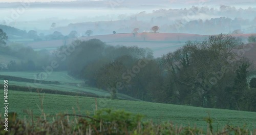 Beautiful morning mist rising from English countryside