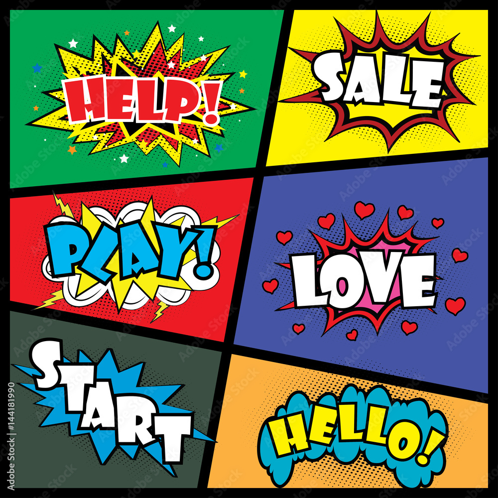 Comic art speech bubble with expressions stickers set,