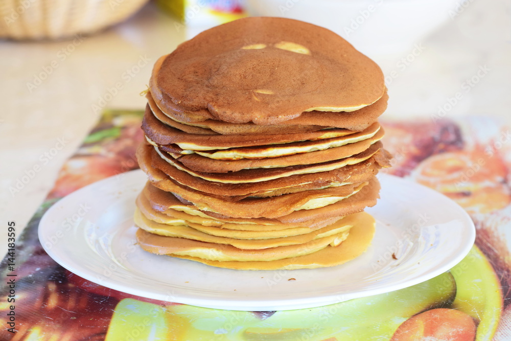 Homemade pancakes on a table. healthy breakfast concept Homemade pancakes on a table. healthy breakfast concept