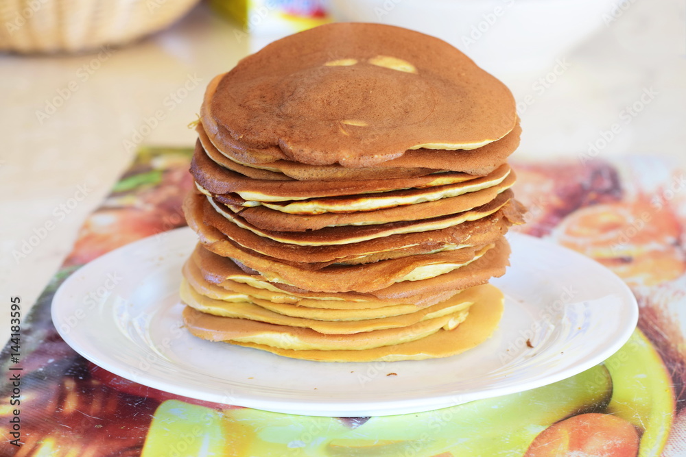 Homemade pancakes on a table. healthy breakfast concept