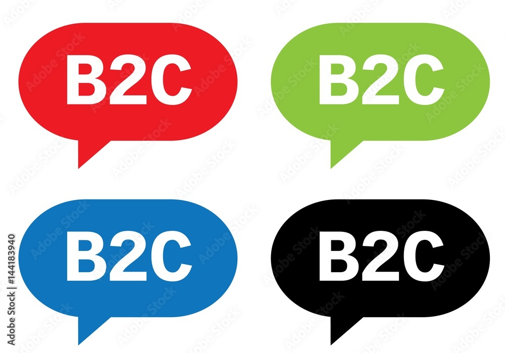 B2C text, on rectangle speech bubble sign. B2C text, on rectangle speech bubble sign.
