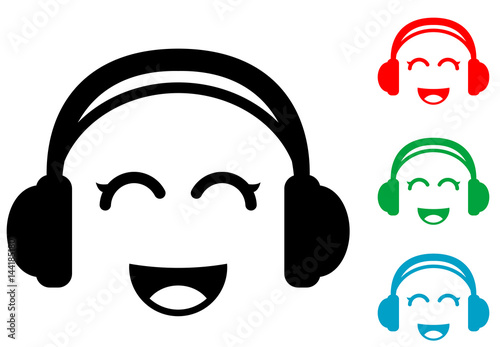 Icono plano auriculares con risa kawaii varios colores