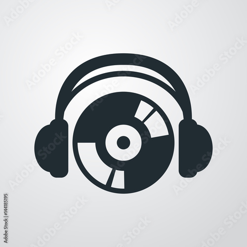 Icono plano auriculares con simbolo CD en fondo degradado