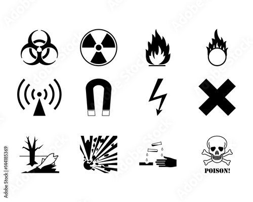 Set of warning danger signs on a white background.