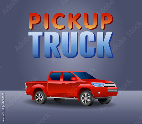 Off-road pickup truck car . Image of a red pickup truck in a realistic style. Vector illustration