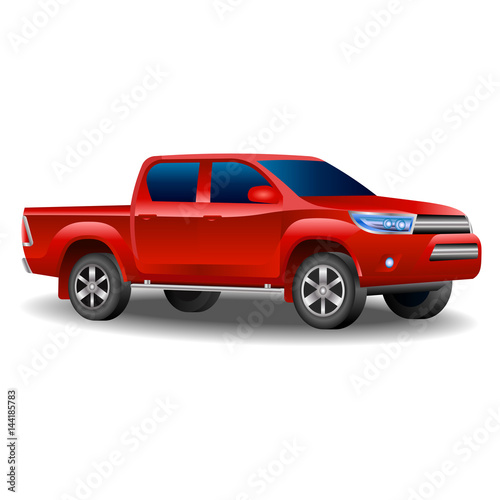 Off-road pickup truck car . Image of a red pickup truck in a realistic style. Vector illustration