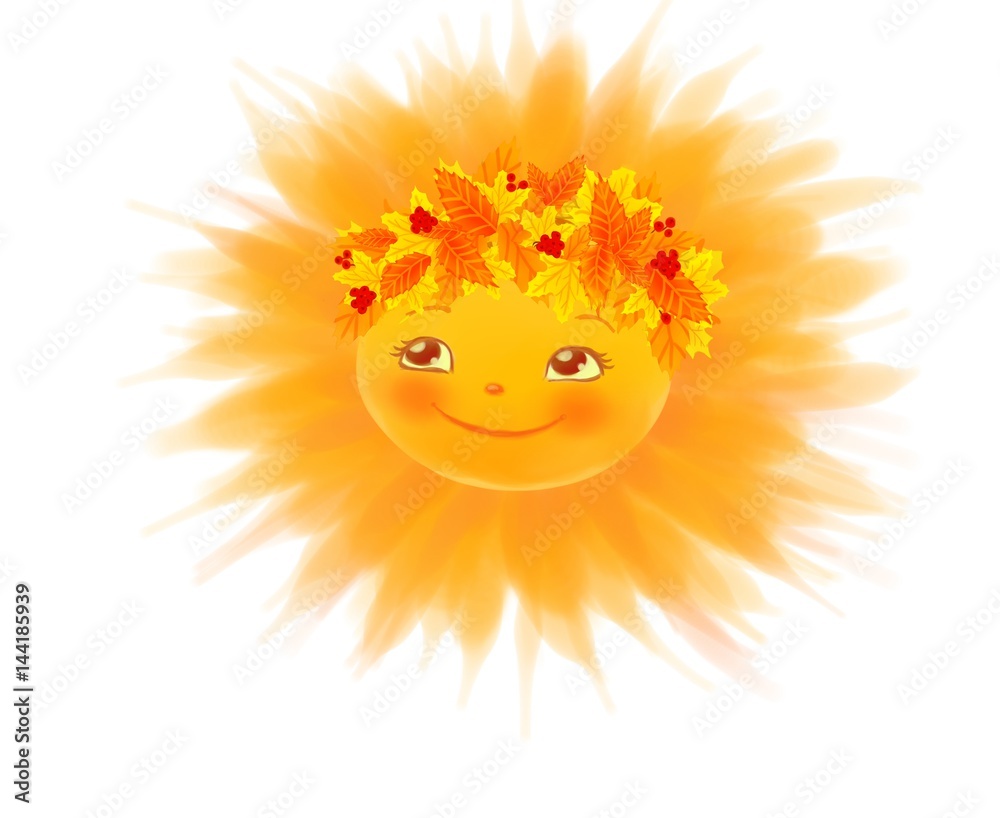 Sun face smiling.Hand drawn illustration.