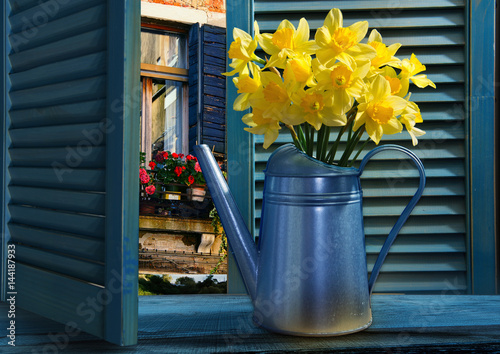 Fototapeta Naklejka Na Ścianę i Meble -   Watering can with daffodils