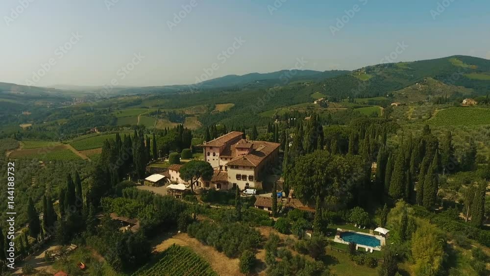 Look around from above at beautiful estate on green hills of Italy Look around from above at beautiful estate on green hills of Italy