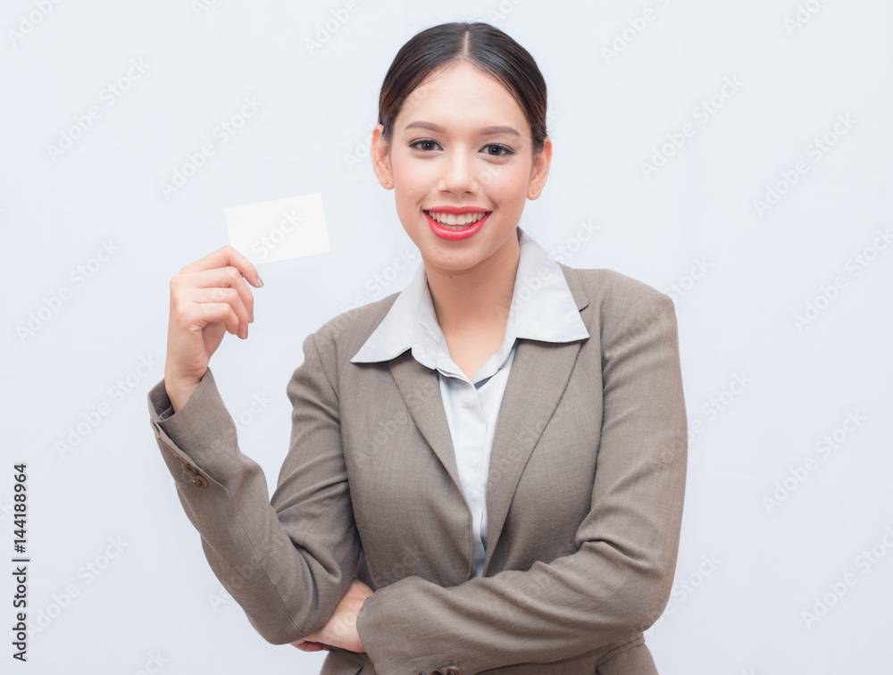 Beautiful smiling businesswoman with business card. Beautiful smiling businesswoman with business card.
