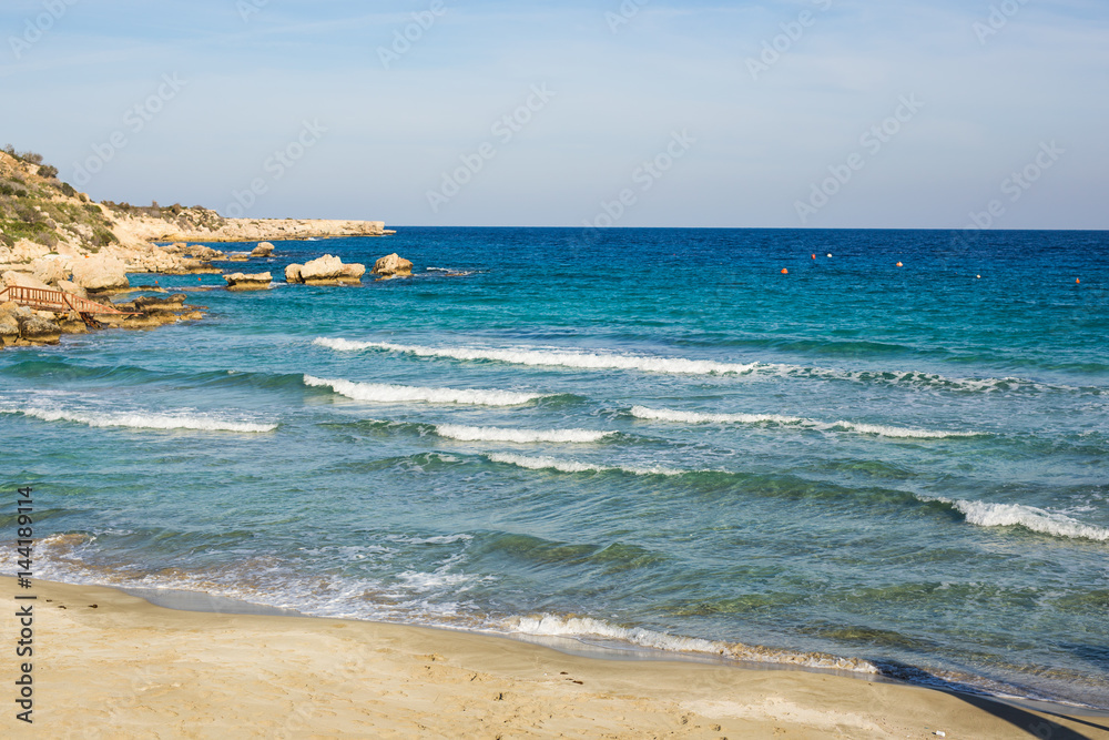 Beautiful landscape near of Nissi beach and Cavo Greco in Ayia Napa, Cyprus island, Mediterranean Sea. Amazing blue green sea and sunny day. Beautiful landscape near of Nissi beach and Cavo Greco in Ayia Napa, Cyprus island, Mediterranean Sea. Amazing blue green sea and sunny day.