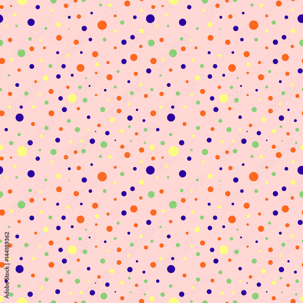 Seamless vector pattern with dots. Simple graphic design. Dotted colorful drawn background with little decorative elements. Print for wrapping, web backgrounds, fabric, decor, surface