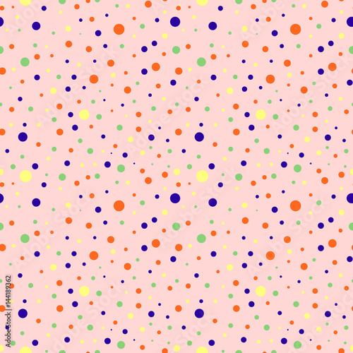 Seamless vector pattern with dots. Simple graphic design. Dotted colorful drawn background with little decorative elements. Print for wrapping, web backgrounds, fabric, decor, surface