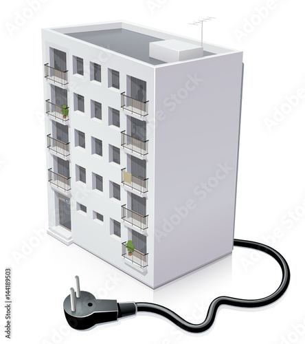 Immeuble et consommation électrique (reflet)