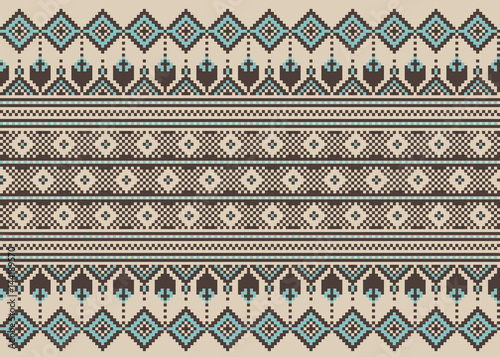 Vector illustration of Ukrainian folk seamless pattern ornament. Ethnic ornament. Border element. Traditional Ukrainian, Belarusian folk art knitted embroidery pattern - Vyshyvanka