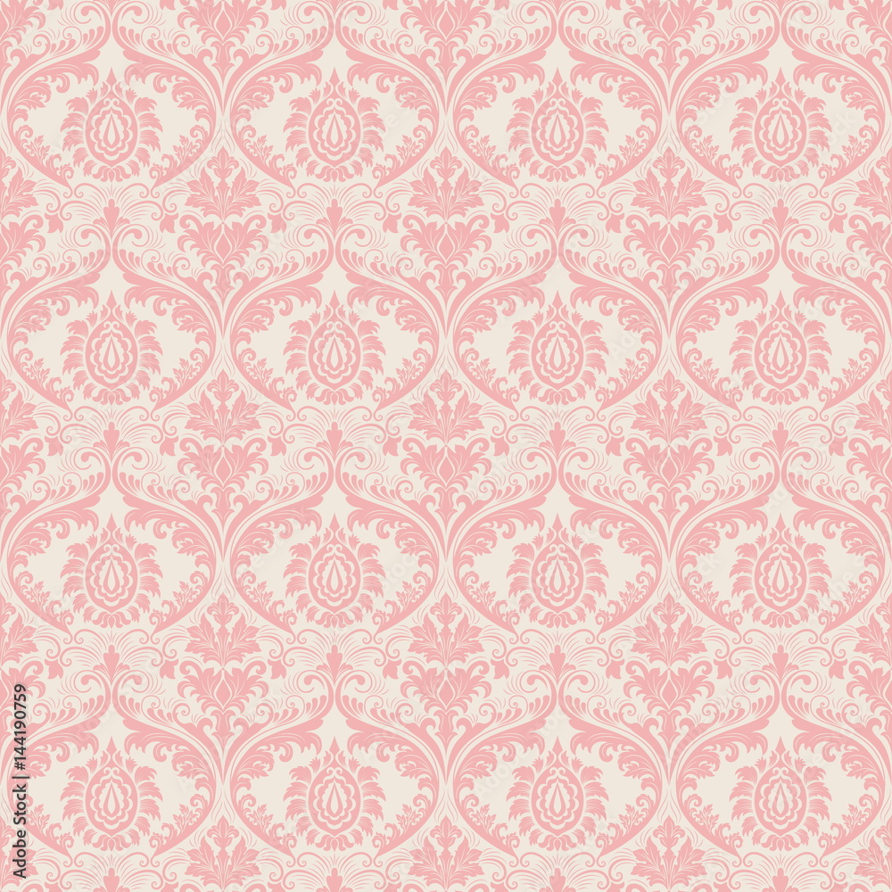 Fototapeta premium Vector damask seamless pattern background. Classical luxury old fashioned damask ornament, royal victorian seamless texture for wallpapers, textile, wrapping. Exquisite floral baroque template.