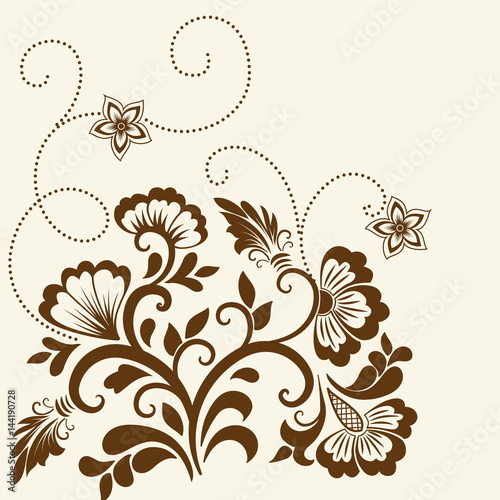 Vector illustration of mehndi ornament. Traditional indian style, ornamental floral elements for henna tattoo, stickers, mehndi and yoga design, cards and prints. Abstract floral vector illustration.