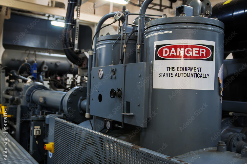 Heavy machinery on board industrial ship